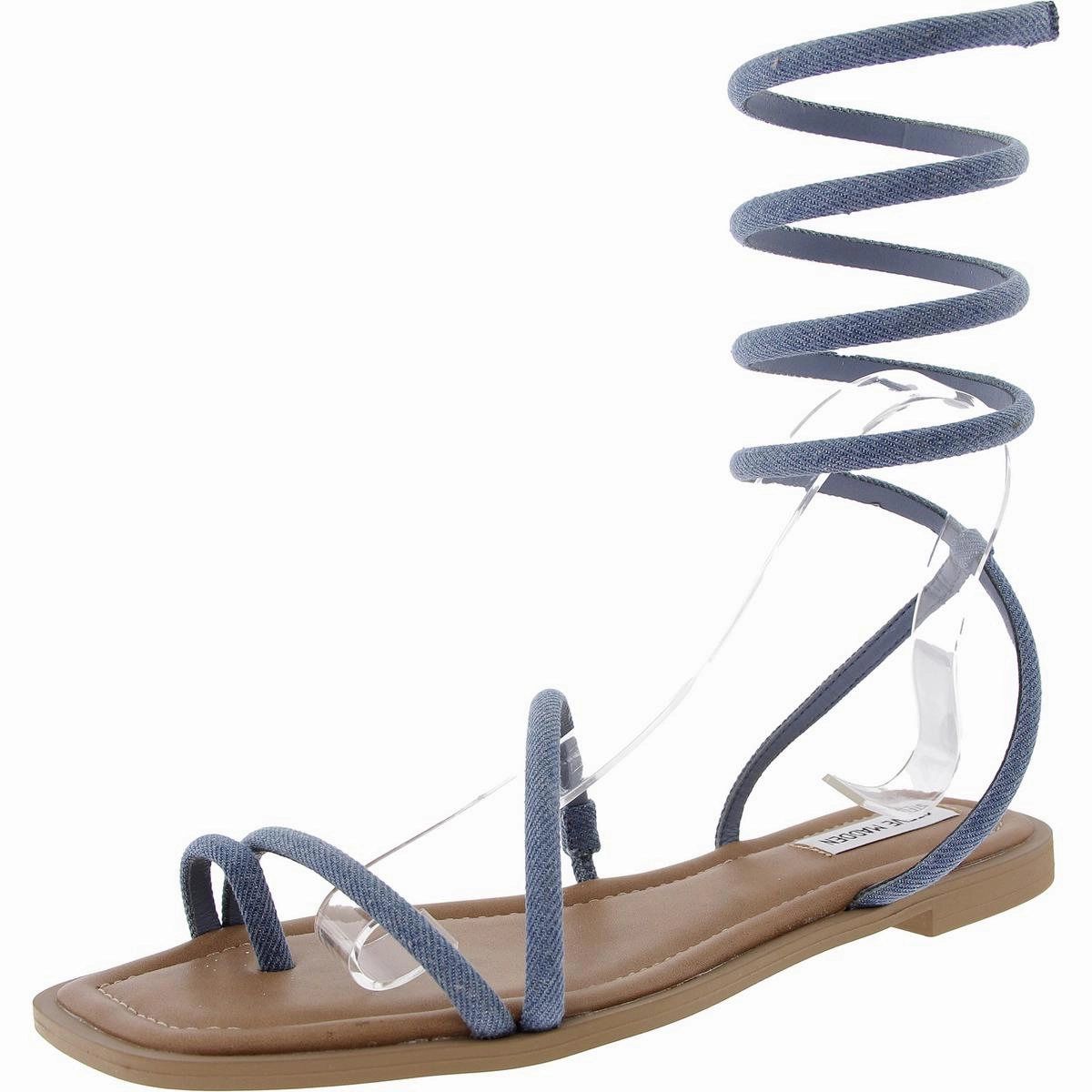 Antelle Womens Toe Loop Denim Slide Sandals