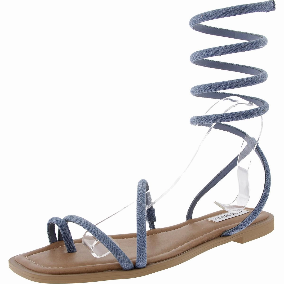 Antelle Womens Toe Loop Denim Slide Sandals