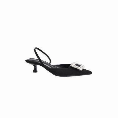Black  Rhinestone  Ankle Strap Pointy Mid Heel Sandals 670997112279