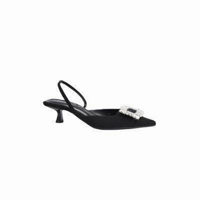 Black  Rhinestone  Ankle Strap Pointy Mid Heel Sandals 670997112279