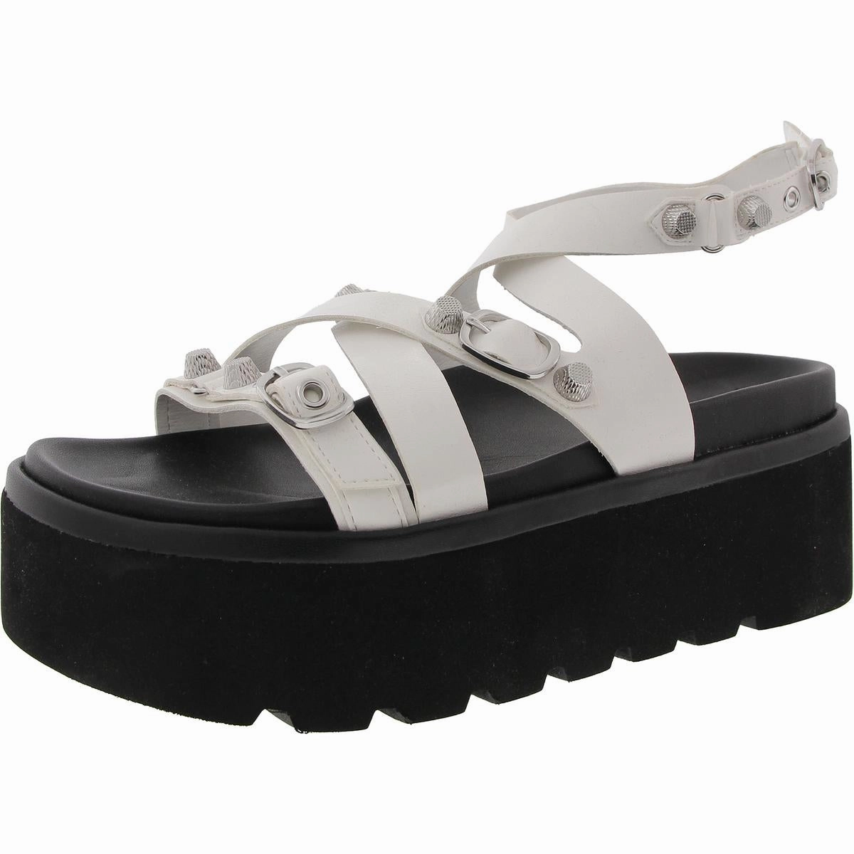 Brant Womens Embellished Faux Leather Platform Sandals