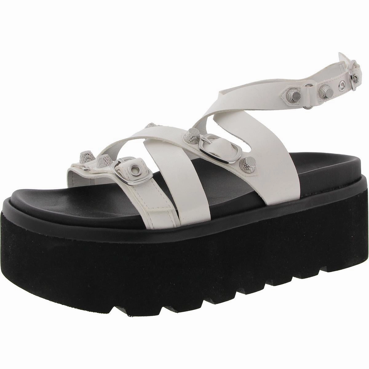 Brant Womens Embellished Faux Leather Platform Sandals