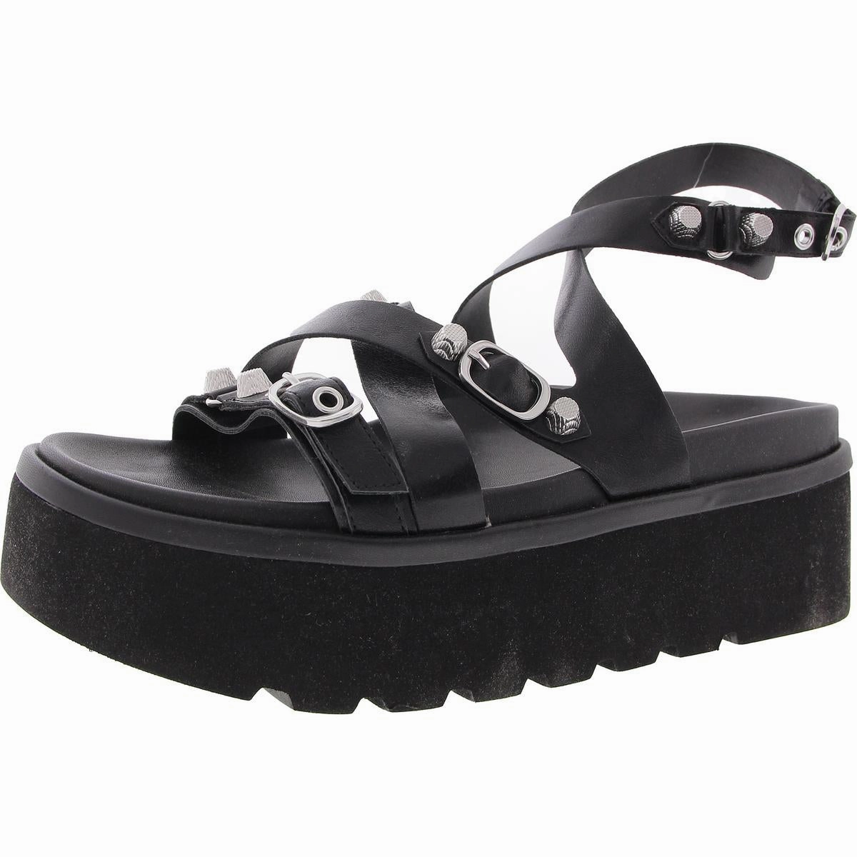 Brant Womens Embellished Faux Leather Platform Sandals