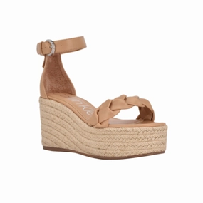 Calvin Klein Thea Wedged Sandals Women's US 7 Light Natural Ankle Strap KHD706
