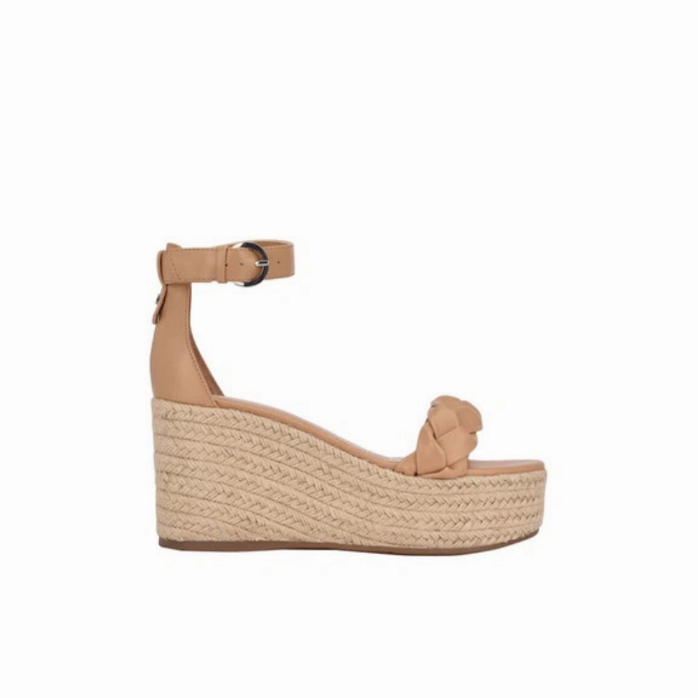 Calvin Klein Thea Wedged Sandals Women's US 7 Light Natural Ankle Strap KHD706