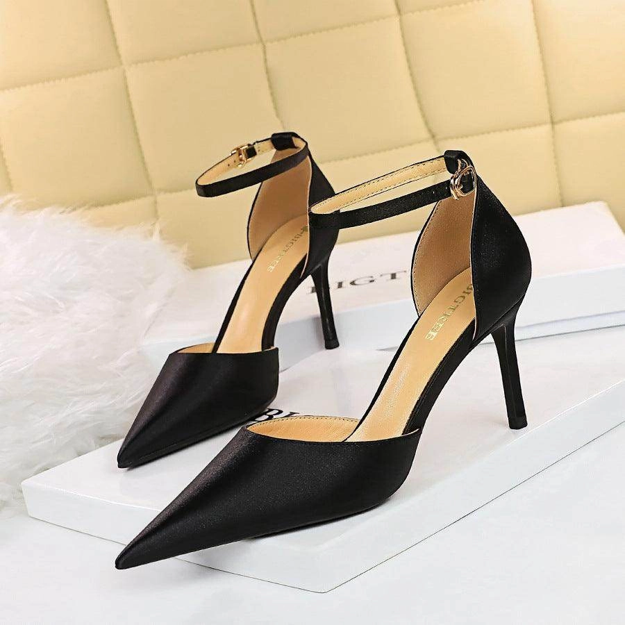 Champagne Satin Pointy Stiletto Heels  674228626275