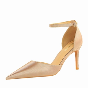 Champagne Satin Pointy Stiletto Heels  674228626275