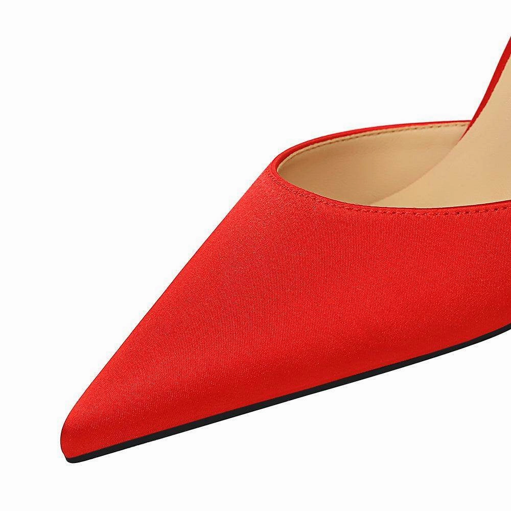 Champagne Satin Pointy Stiletto Heels  674228626275