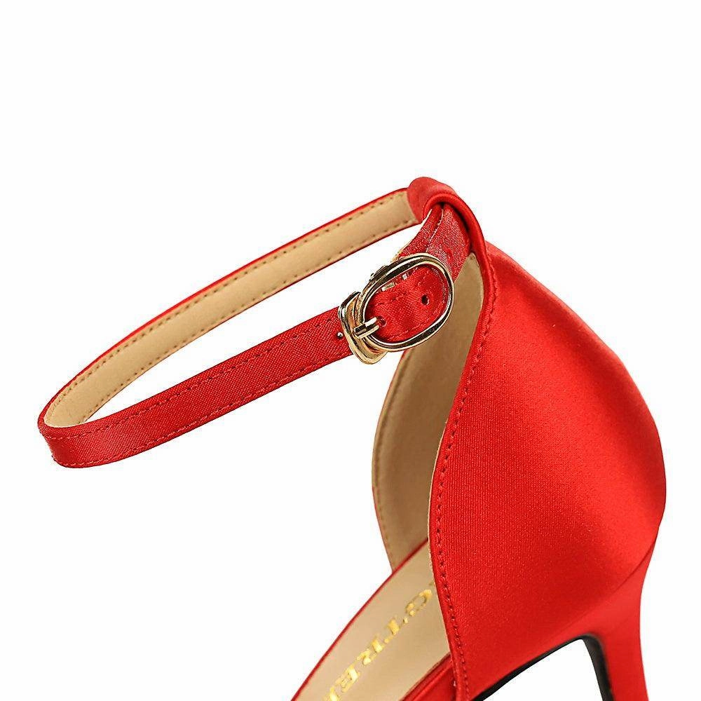 Champagne Satin Pointy Stiletto Heels  674228626275