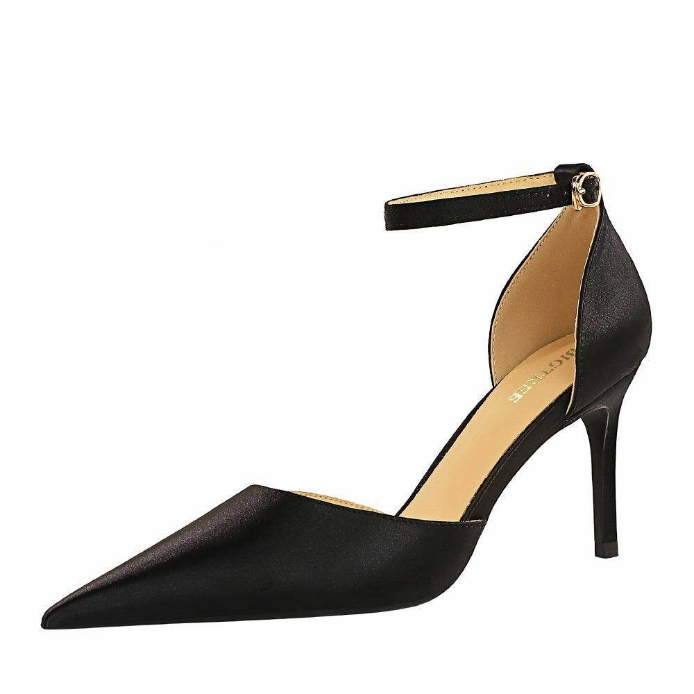 Champagne Satin Pointy Stiletto Heels  674228626275