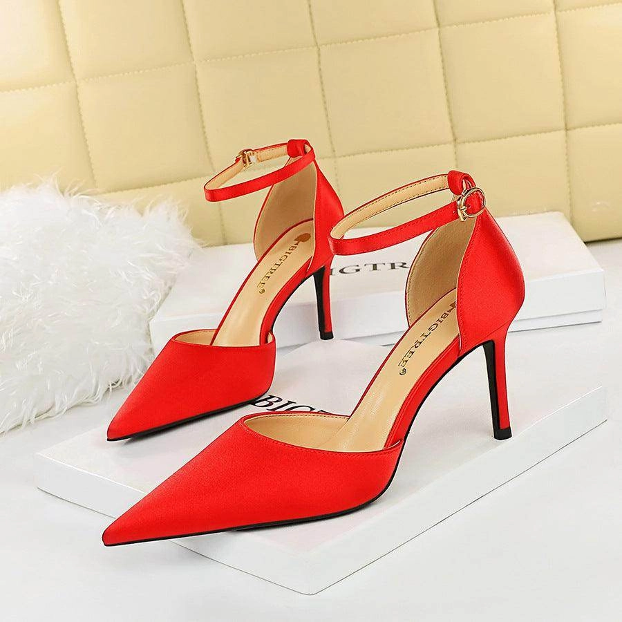 Champagne Satin Pointy Stiletto Heels  674228626275