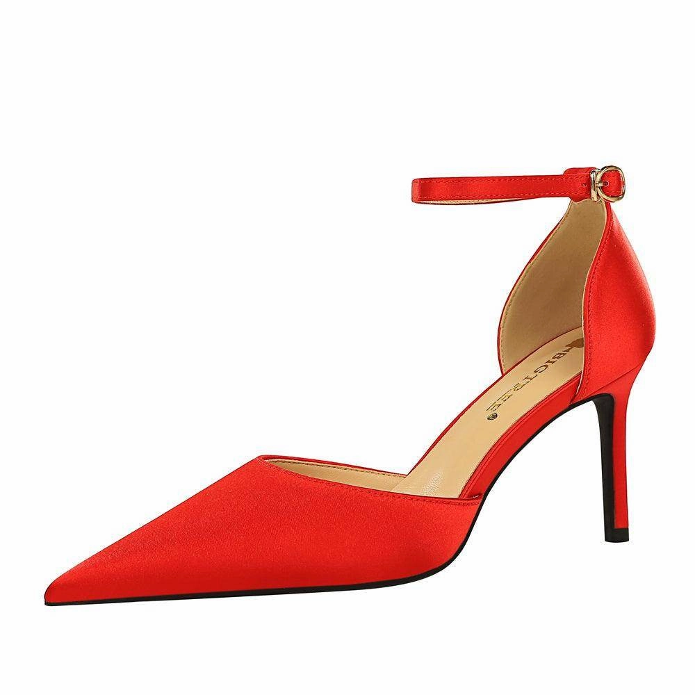 Champagne Satin Pointy Stiletto Heels  674228626275