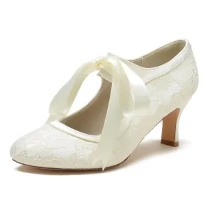 Chunky Heel 6.5cm Silk-Like Lace Shoes CK0369