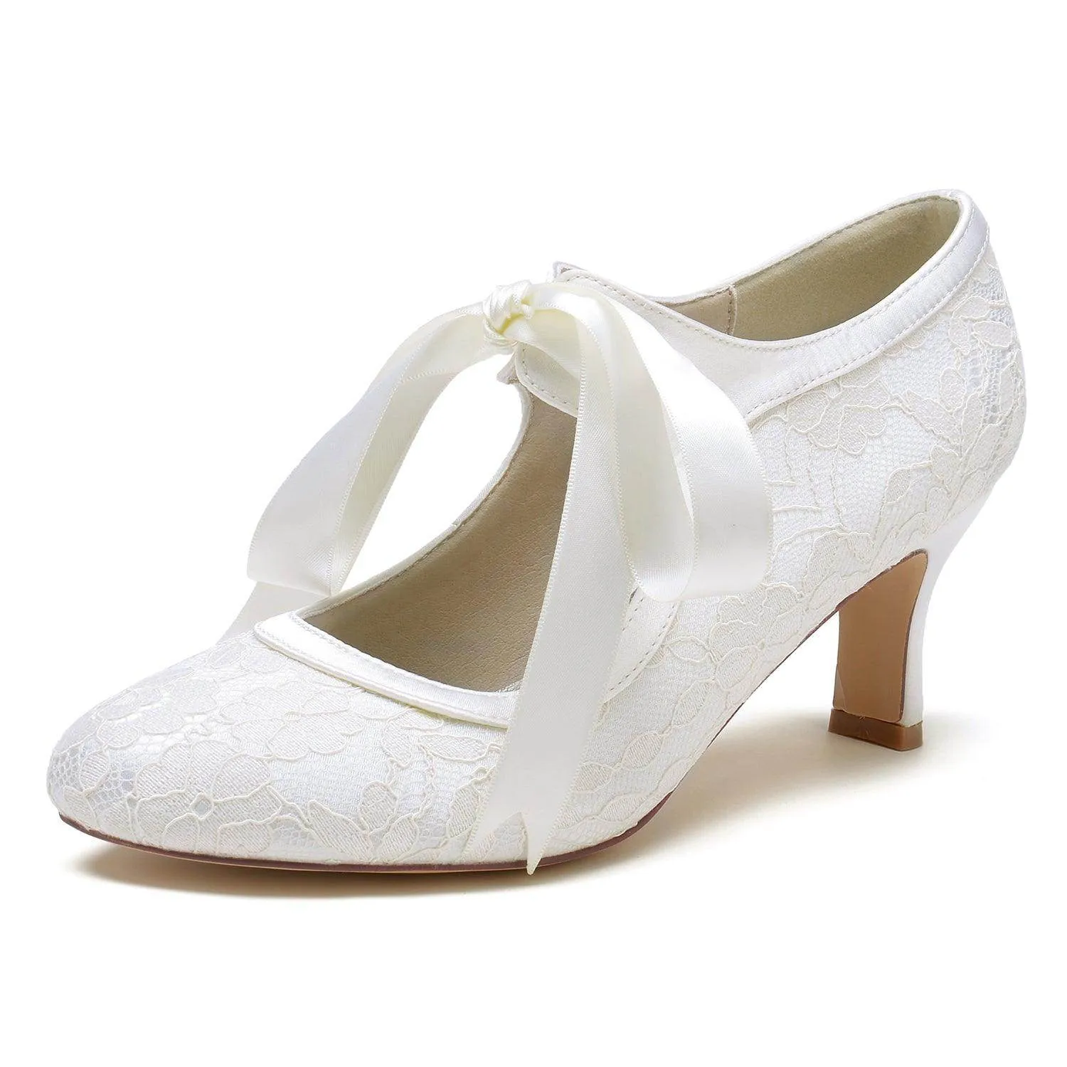 Chunky Heel 6.5cm Silk-Like Lace Shoes CK0369