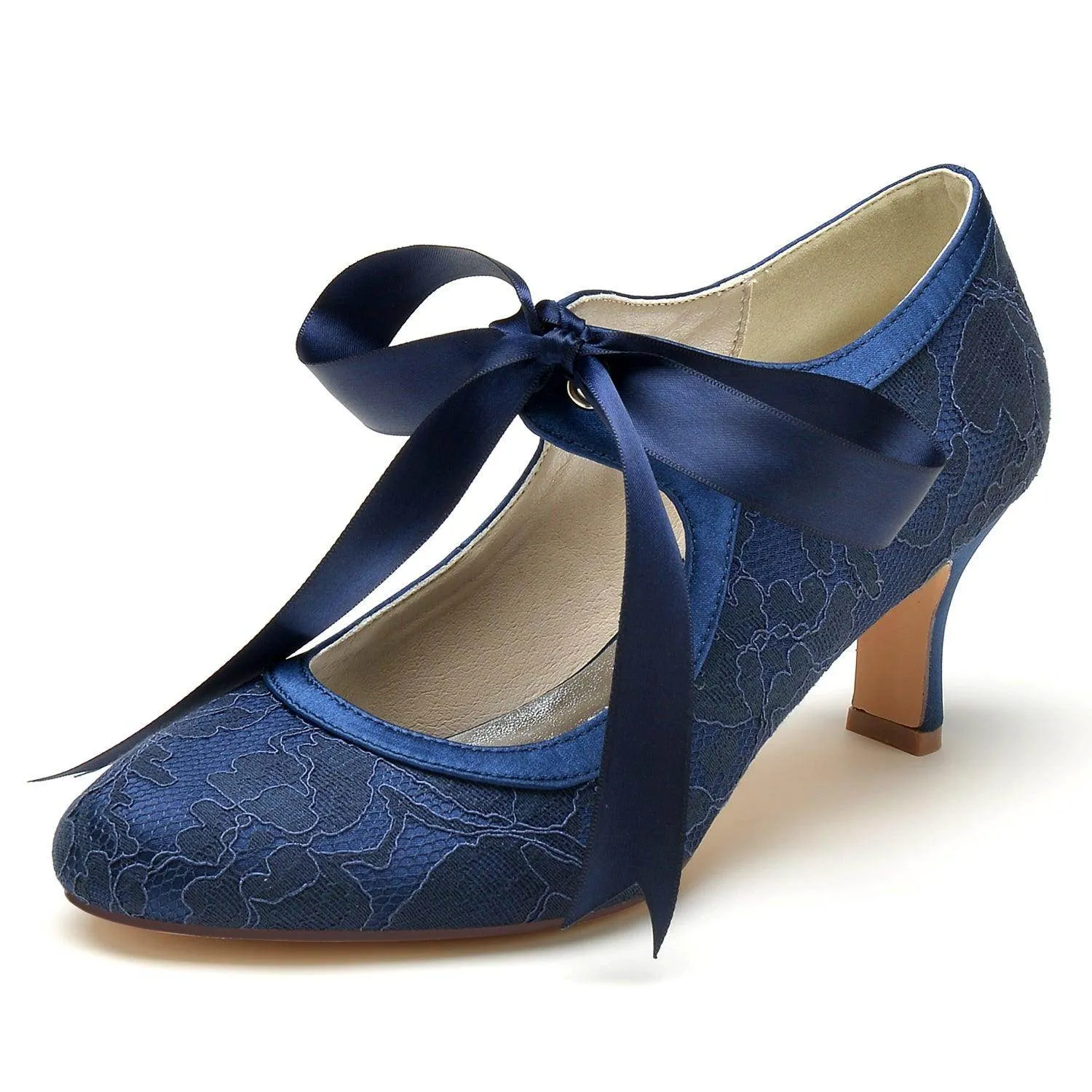 Chunky Heel 6.5cm Silk-Like Lace Shoes CK0369