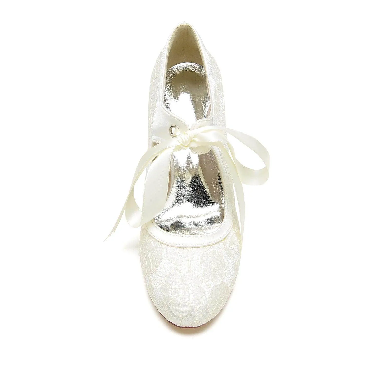 Chunky Heel 6.5cm Silk-Like Lace Shoes CK0369