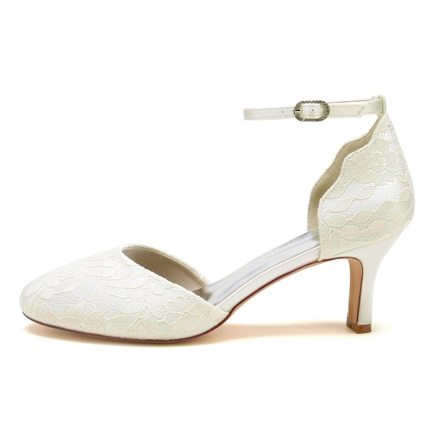 Chunky Heel 6.5cm Silk-Like Lace Shoes CK0370