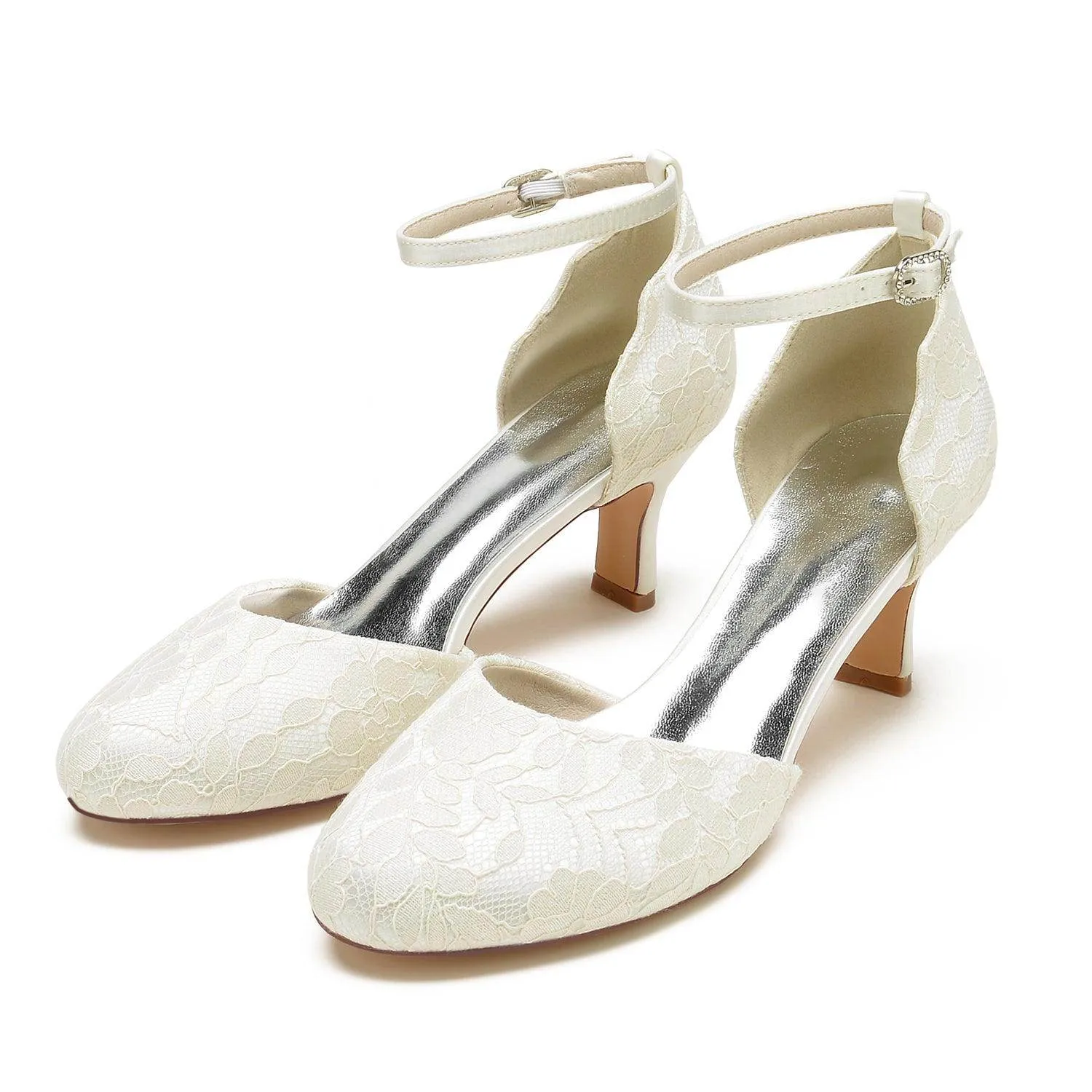 Chunky Heel 6.5cm Silk-Like Lace Shoes CK0370