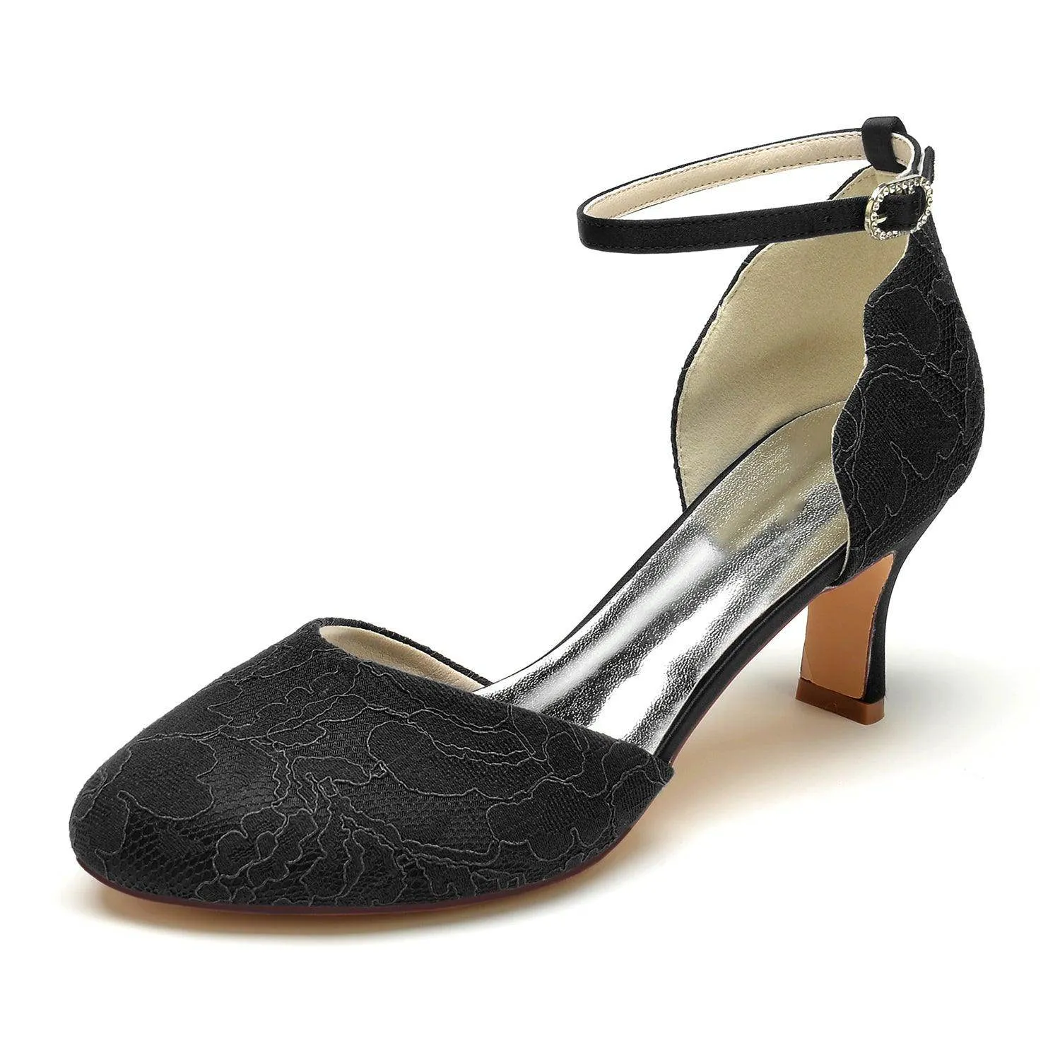 Chunky Heel 6.5cm Silk-Like Lace Shoes CK0370