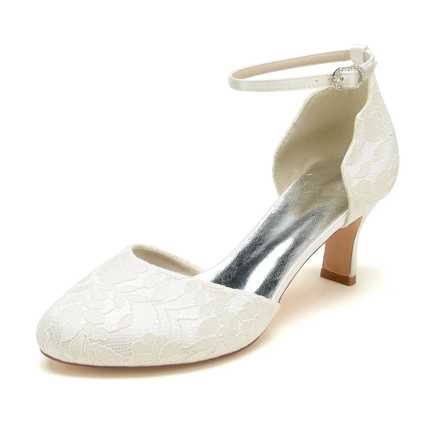 Chunky Heel 6.5cm Silk-Like Lace Shoes CK0370