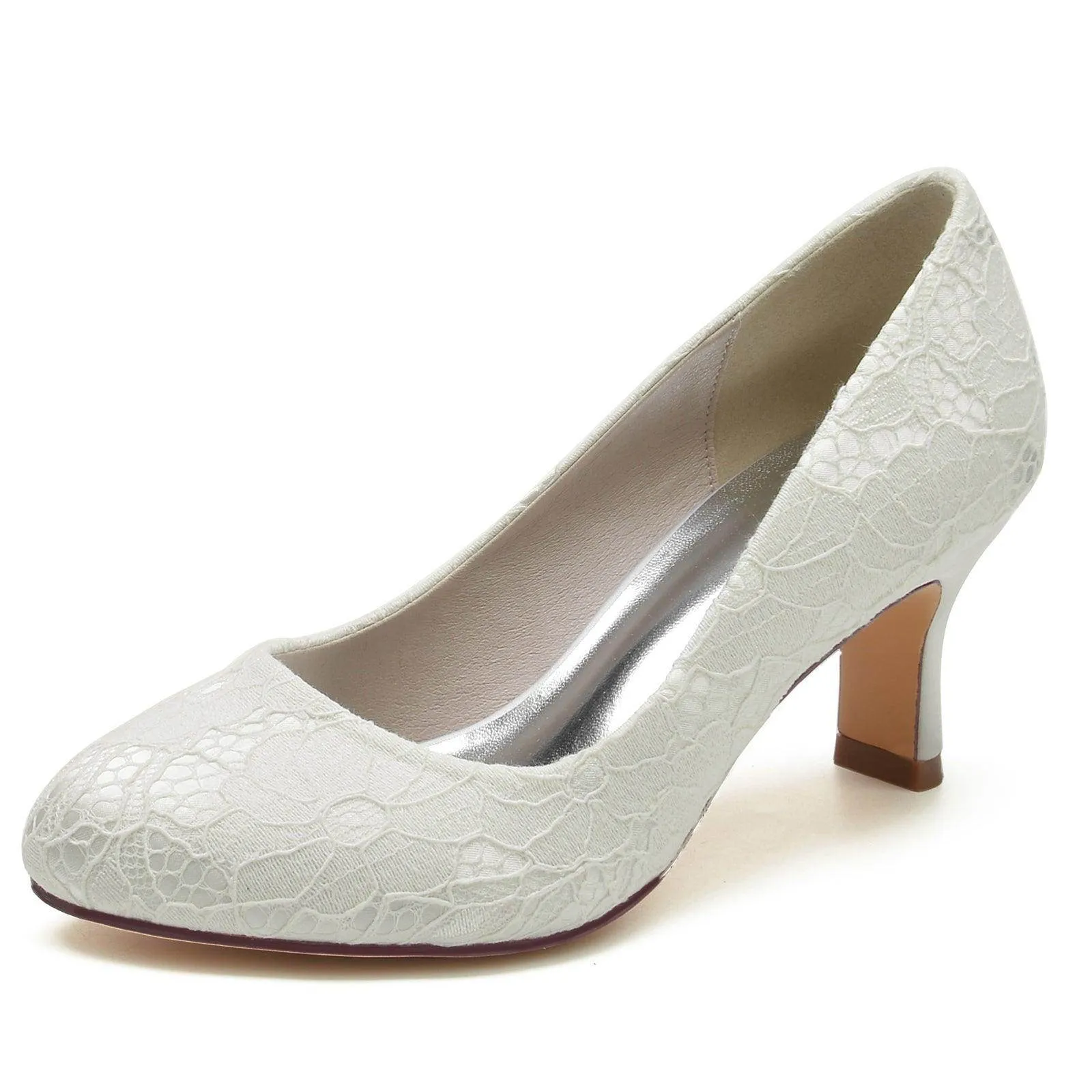 Chunky Heel 6.5cm Silk-Like Lace Shoes CK0373