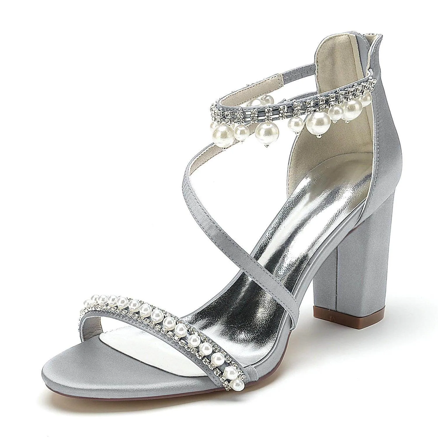 Chunky Heel 8.5cm Silk-Like Shoes CK0384
