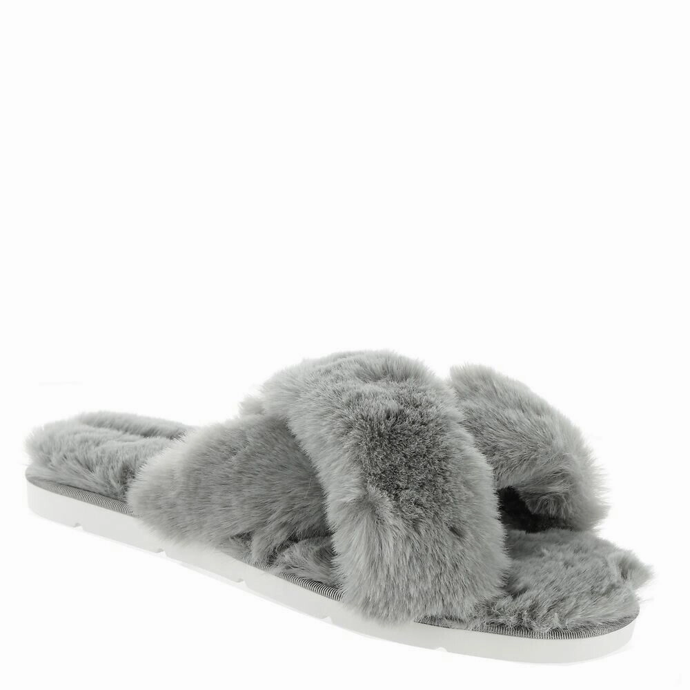 Dolce Vita Pillar Women's US 6 Gray Faux Fur Casual Slip On Slide Sandals KHD489