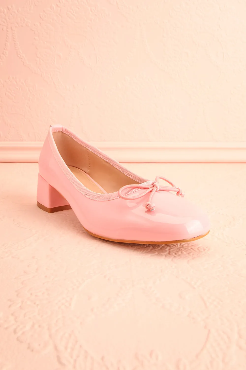 Elyria Pink | Heeled Ballerina Shoes w/ Bow