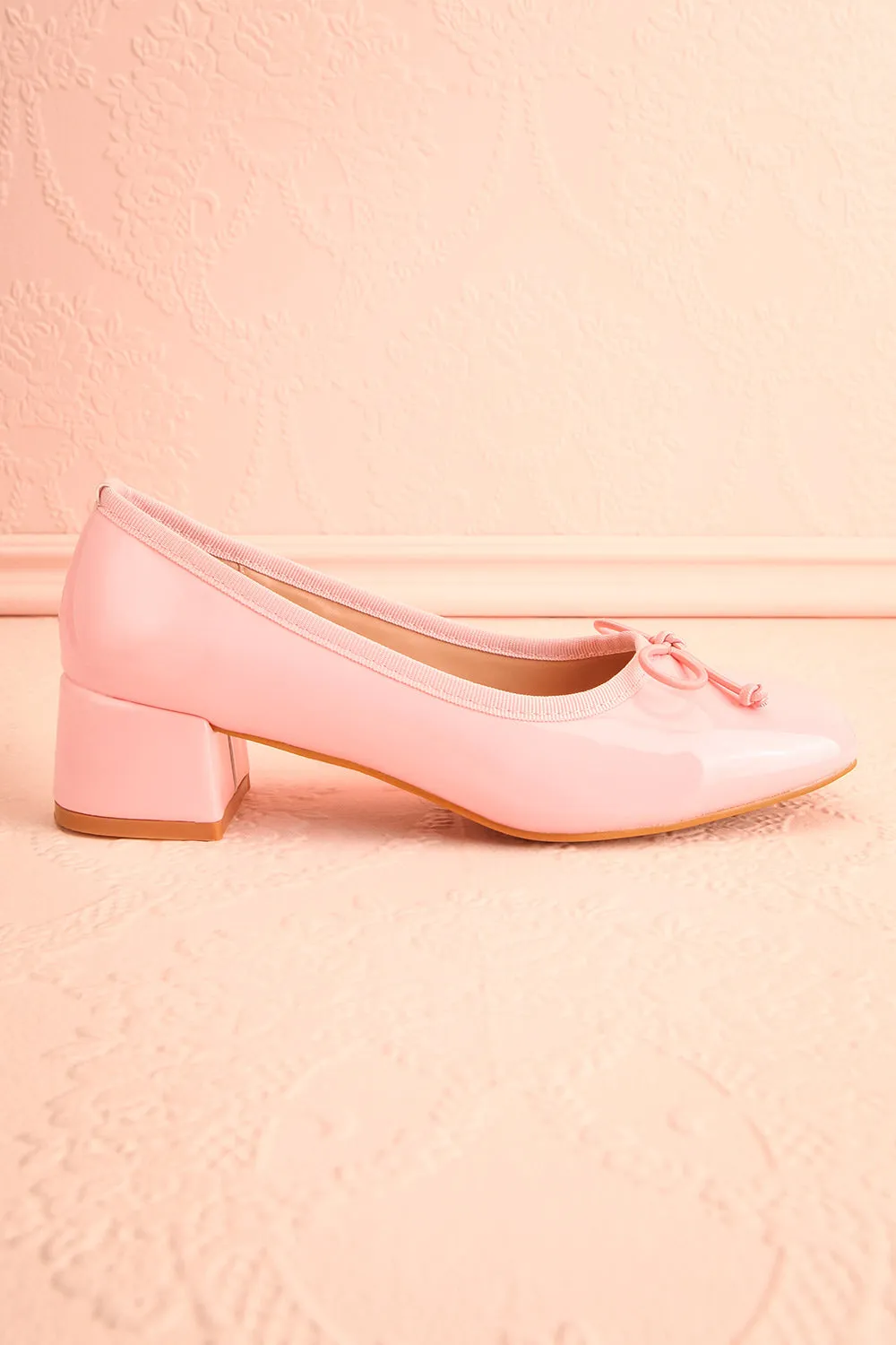 Elyria Pink | Heeled Ballerina Shoes w/ Bow