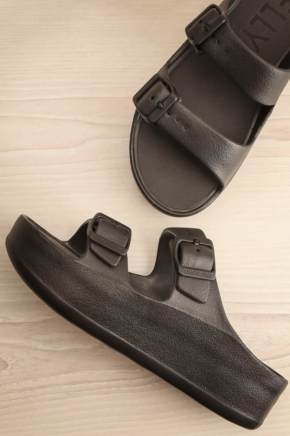 Fenix Black | Double Buckle Platform Sandals