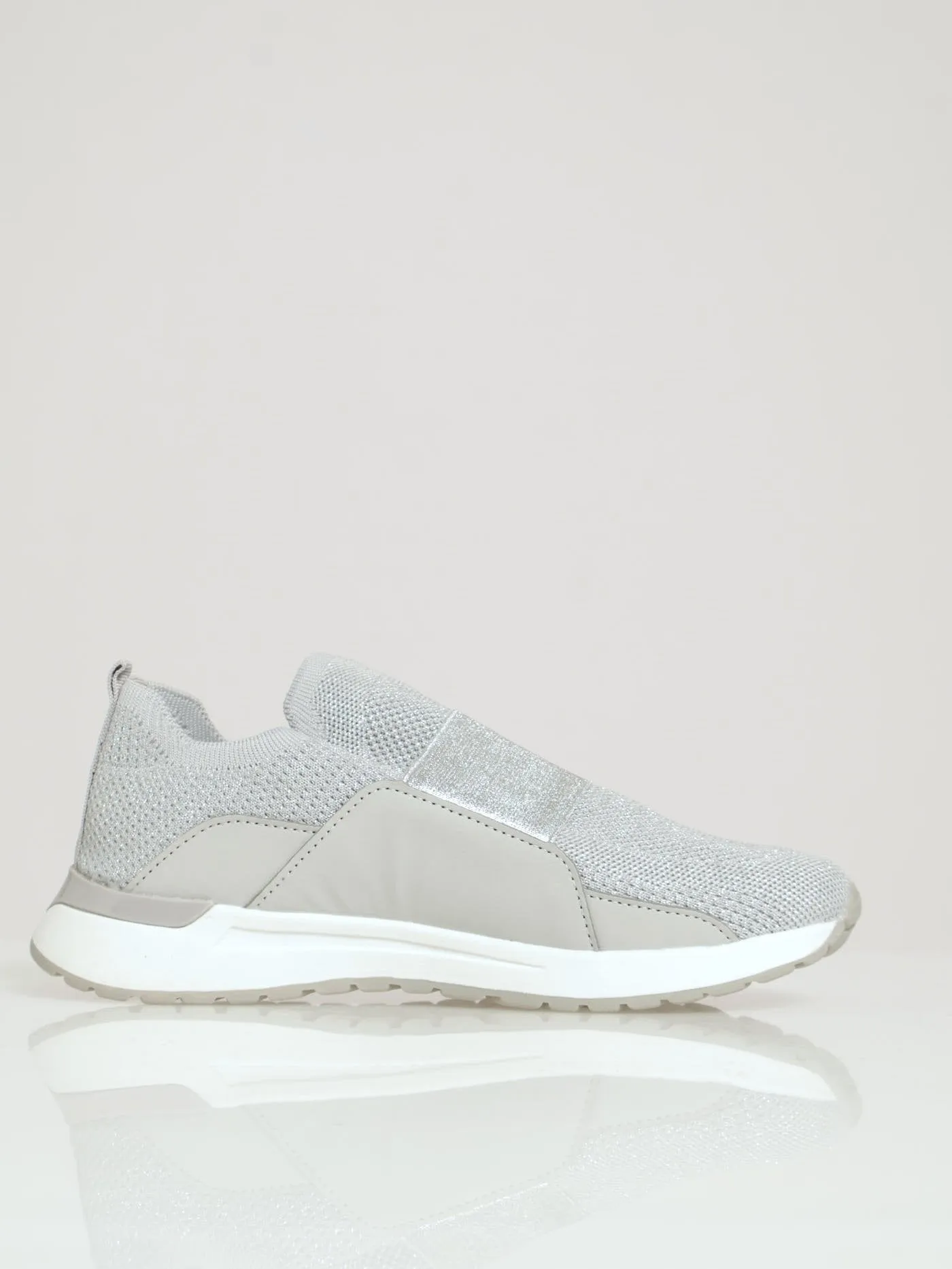 Flyknit Slip On With Wide Metallic Elastic Band - Silver Grey