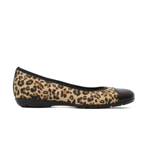 Gabor Women's 34.161.42 Cap Toe Ballerina Flat - Natural/Black Leopard Print