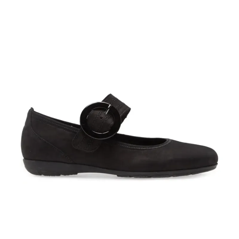 Gabor Women's 54.168.17 Mary Jane Buckle Flat - Black Nubuck