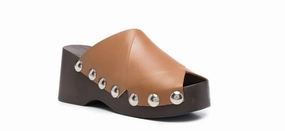Ganni Women Retro Tiger's Eye Wedge Heel Sandals Brown