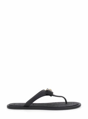 Gianni Ribbon' Black Sandals With Metallic Medusa Head