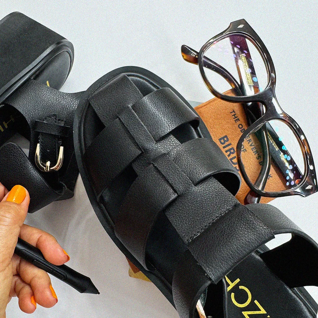 *Ingrid - Black Leather Platform Sandals