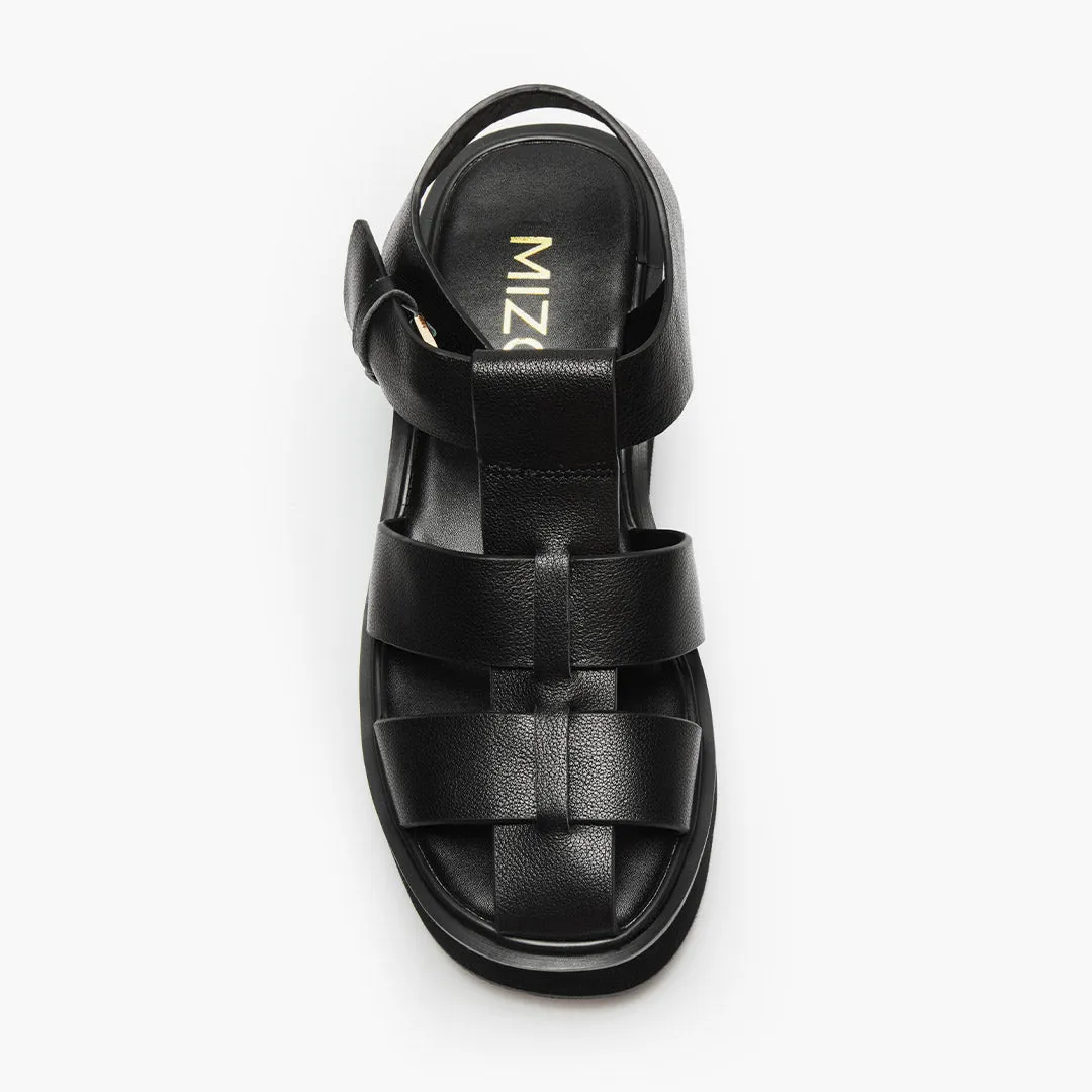 *Ingrid - Black Leather Platform Sandals