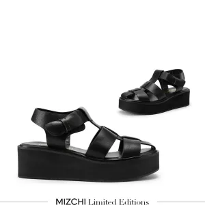 *Ingrid - Black Leather Platform Sandals