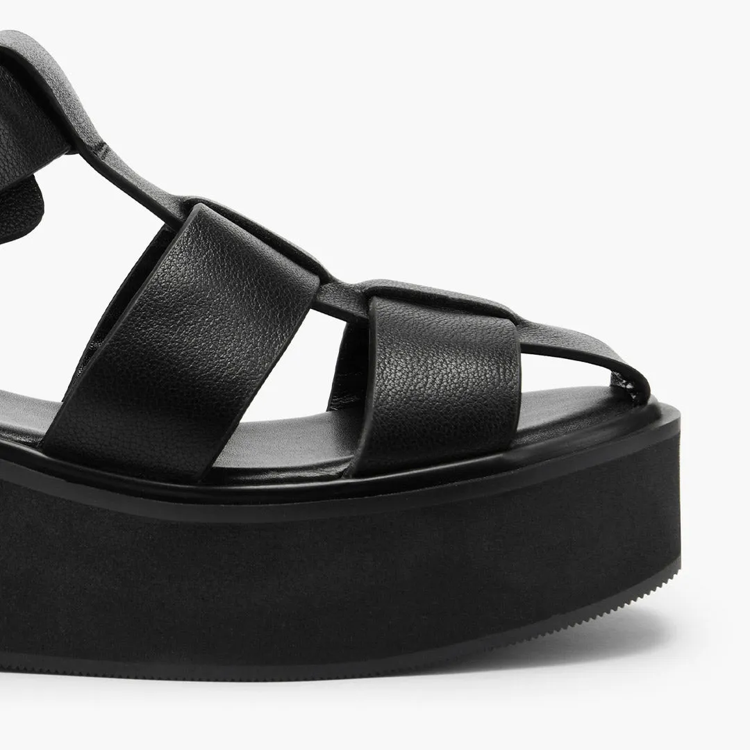 *Ingrid - Black Leather Platform Sandals
