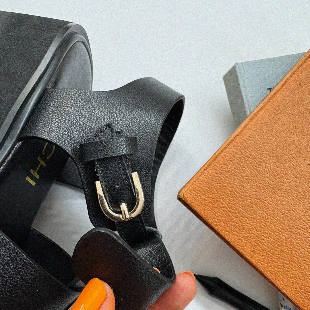 *Ingrid - Black Leather Platform Sandals