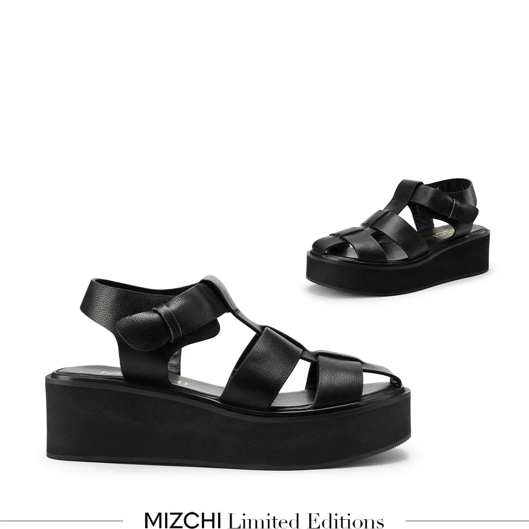 *Ingrid - Black Leather Platform Sandals