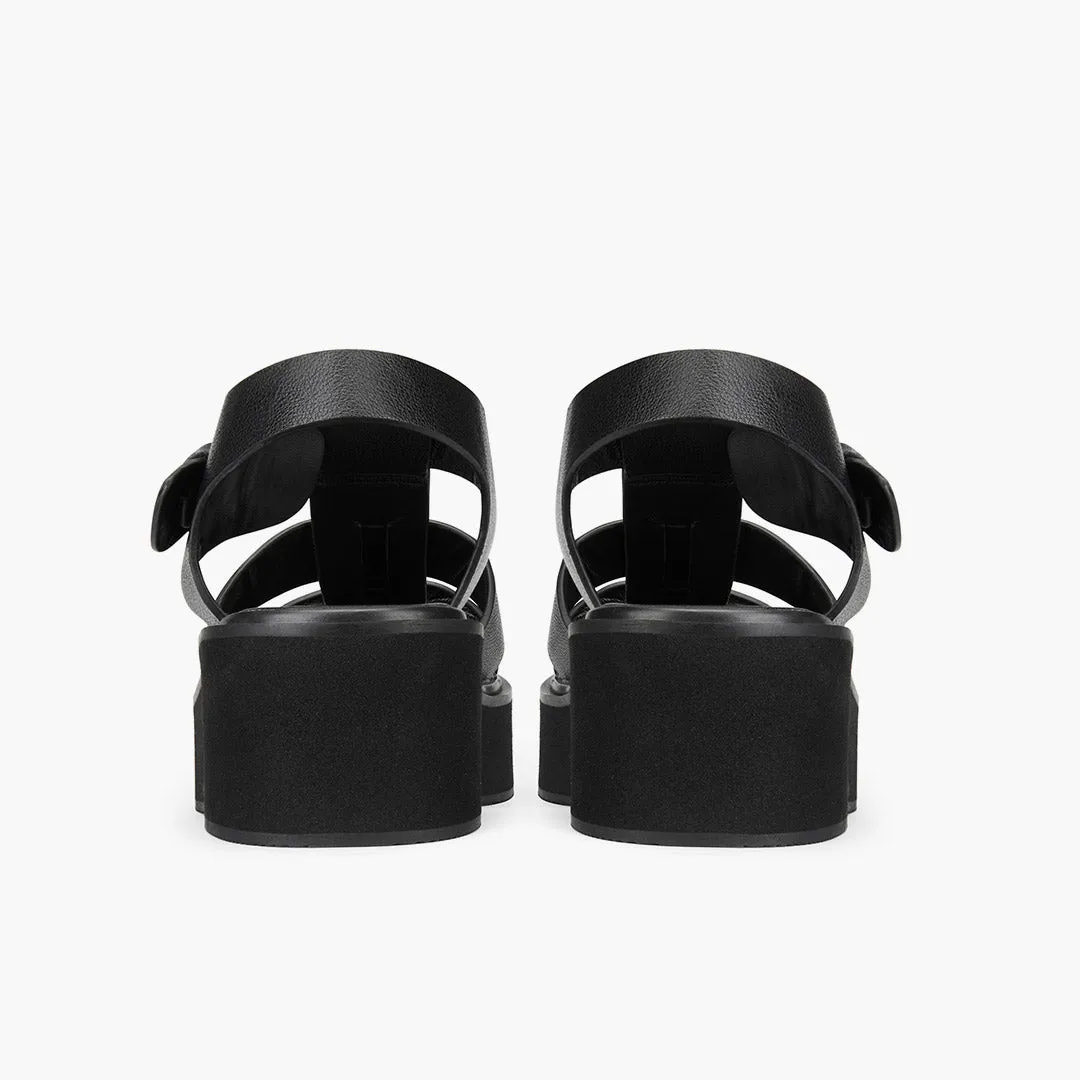 *Ingrid - Black Leather Platform Sandals
