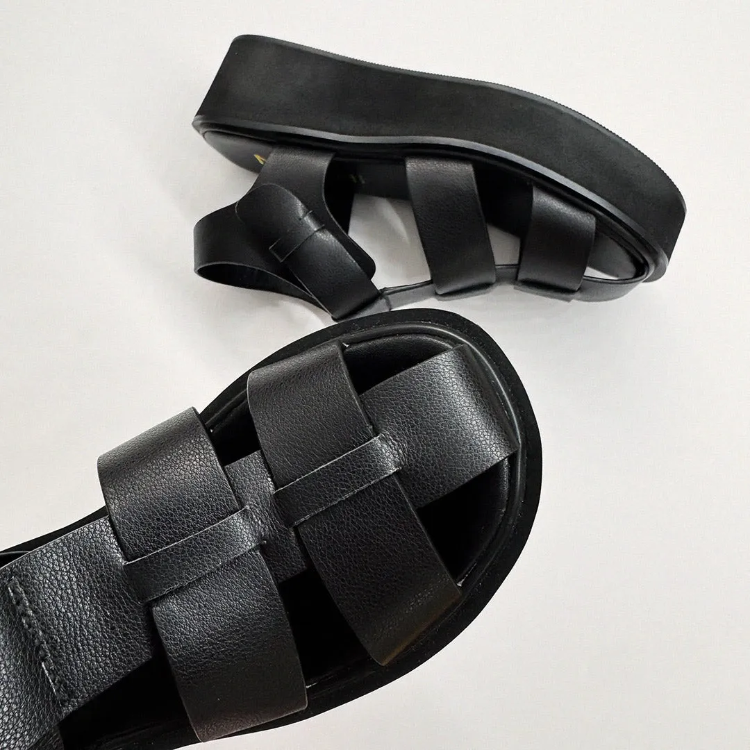 *Ingrid - Black Leather Platform Sandals