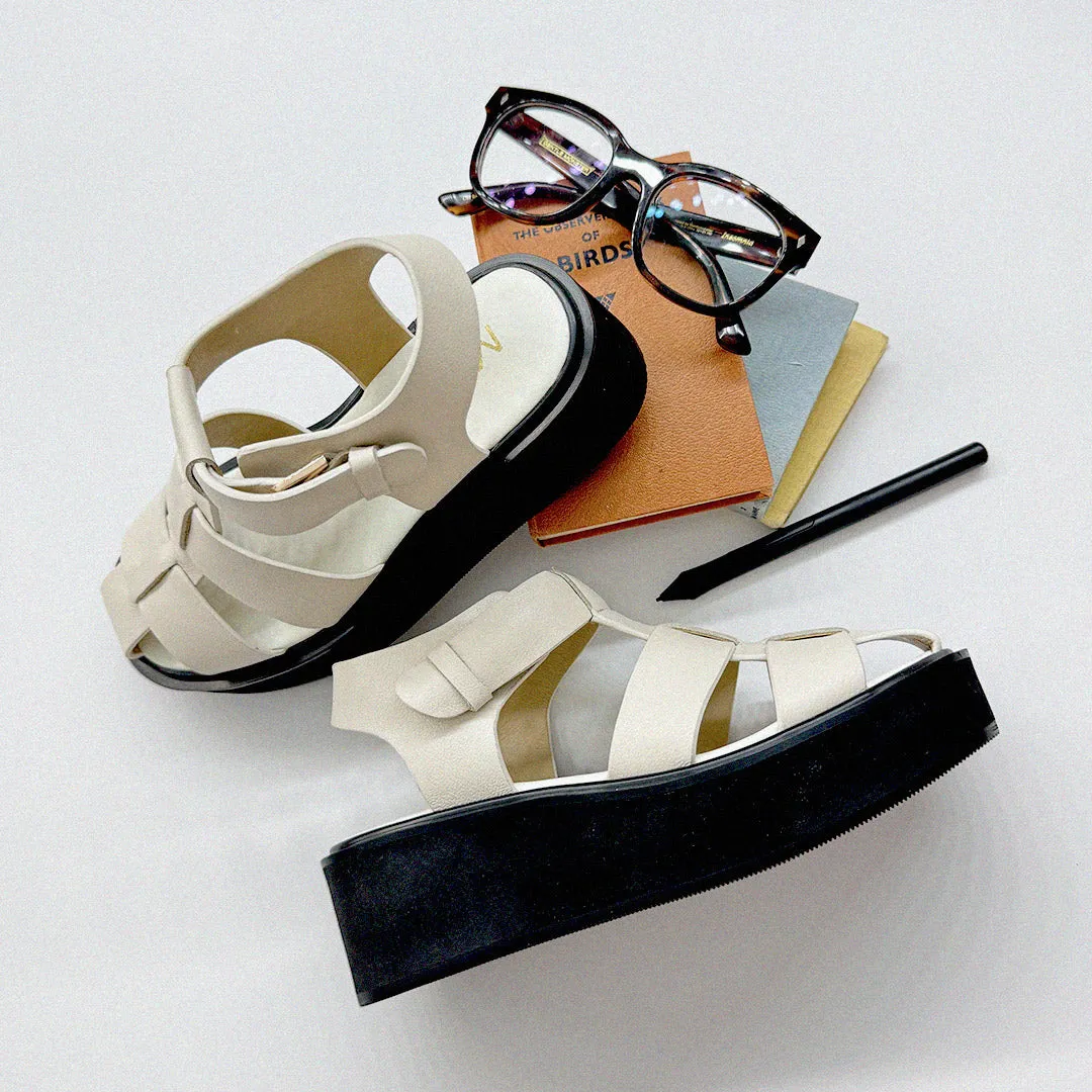*Ingrid - Ivory Leather Platform Sandals