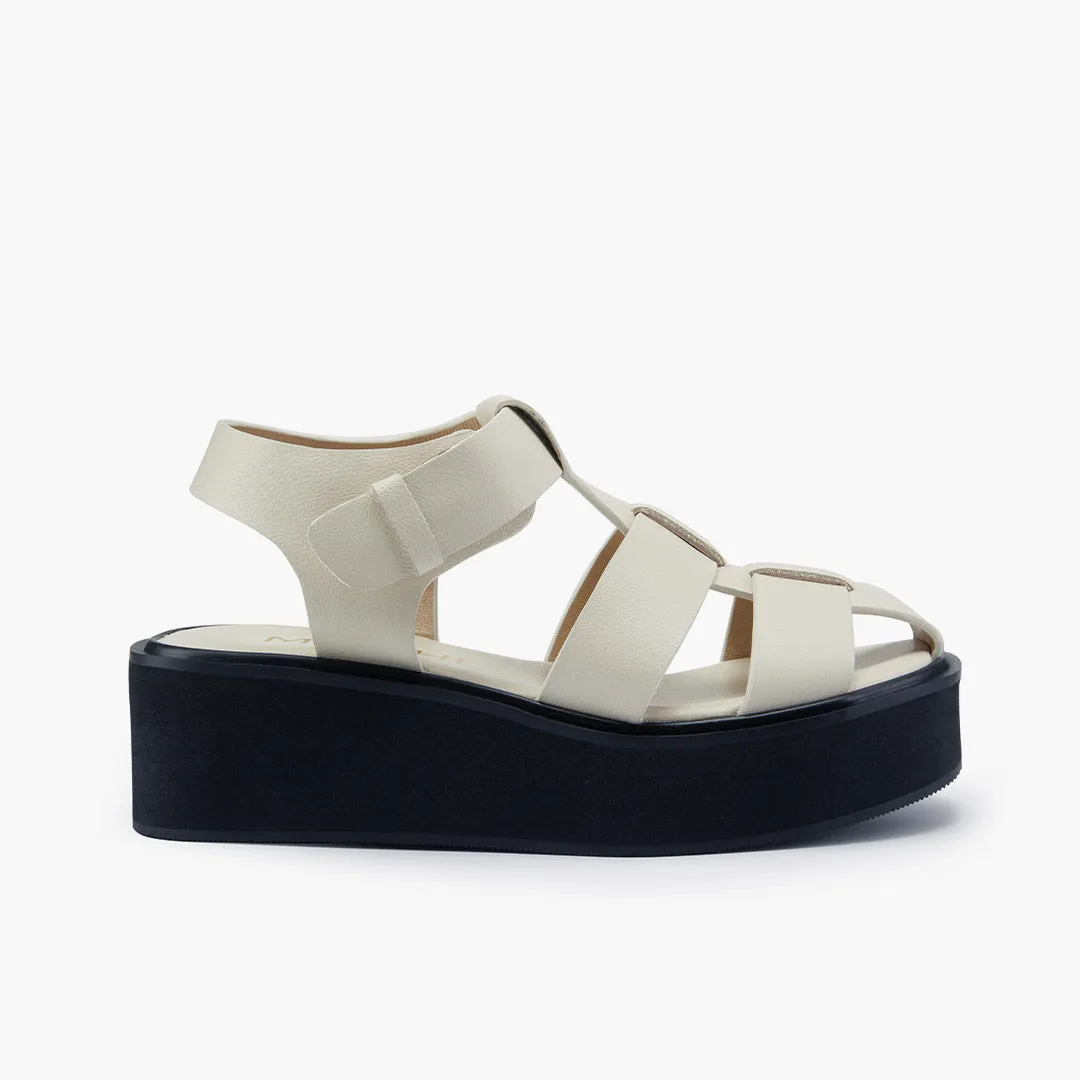 *Ingrid - Ivory Leather Platform Sandals