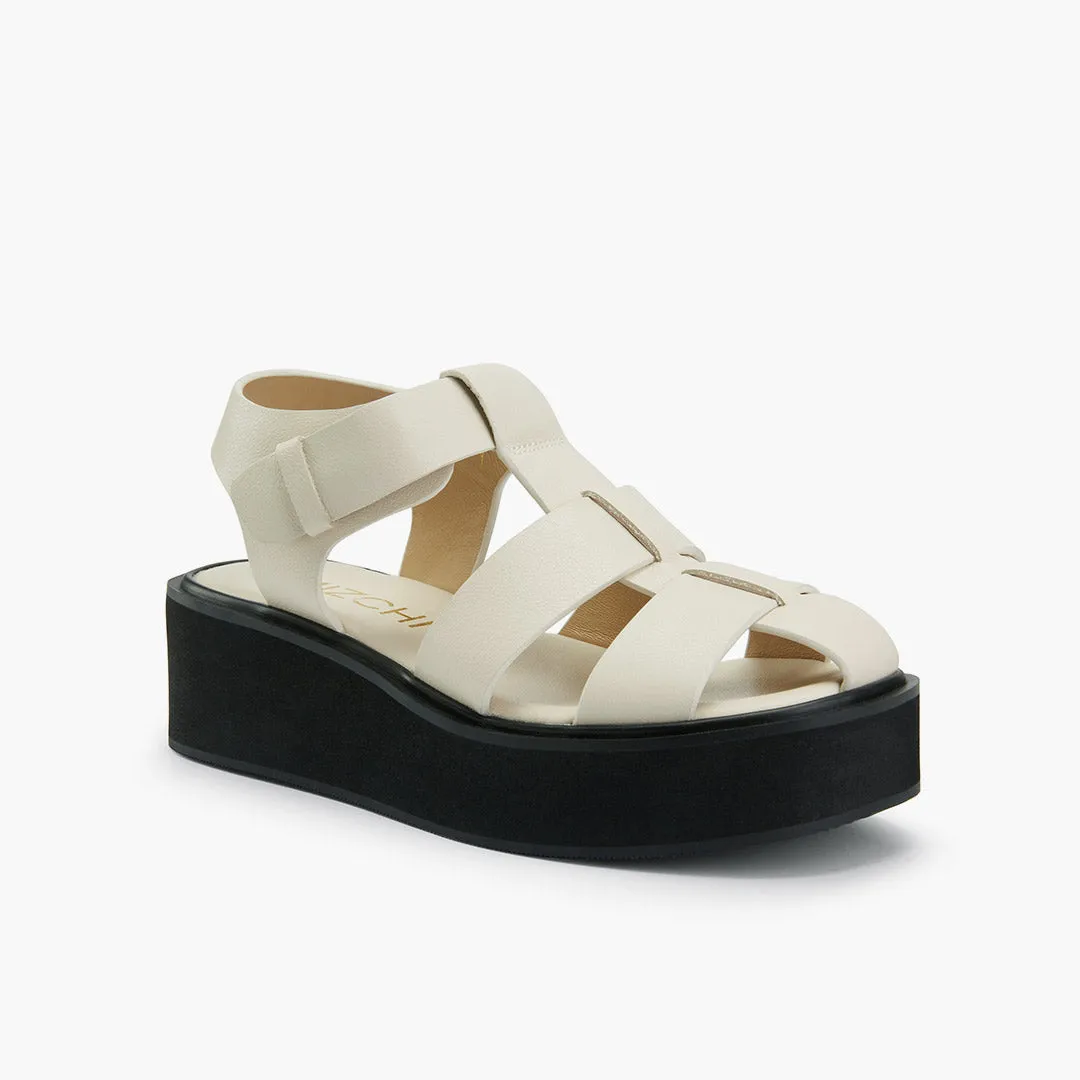 *Ingrid - Ivory Leather Platform Sandals