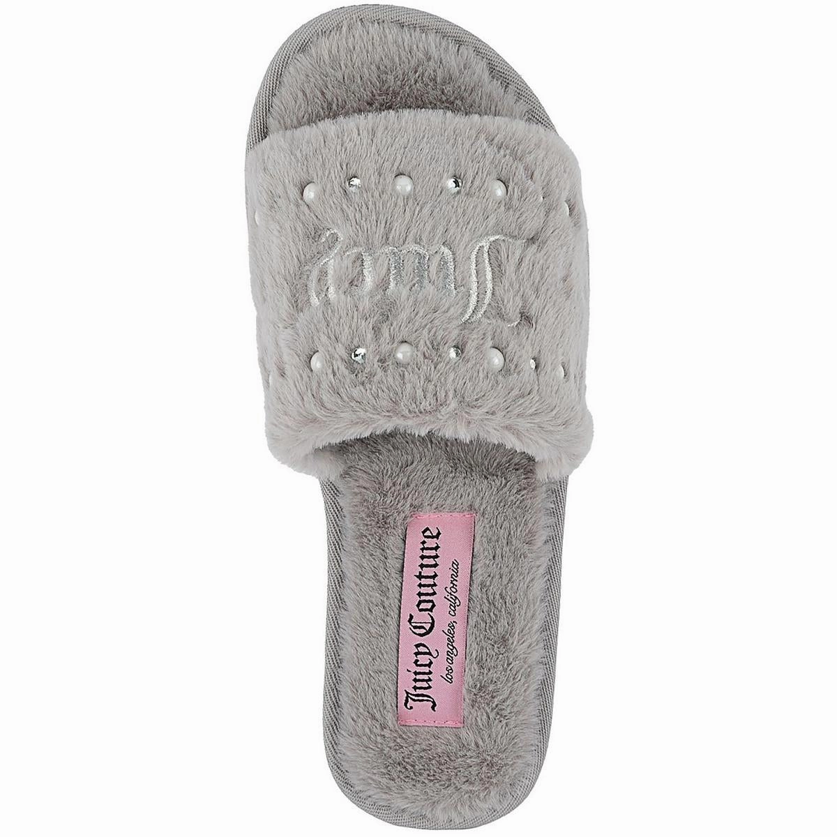 JcGyanna2 Womens Embellished Faux Fur Slide Sandals