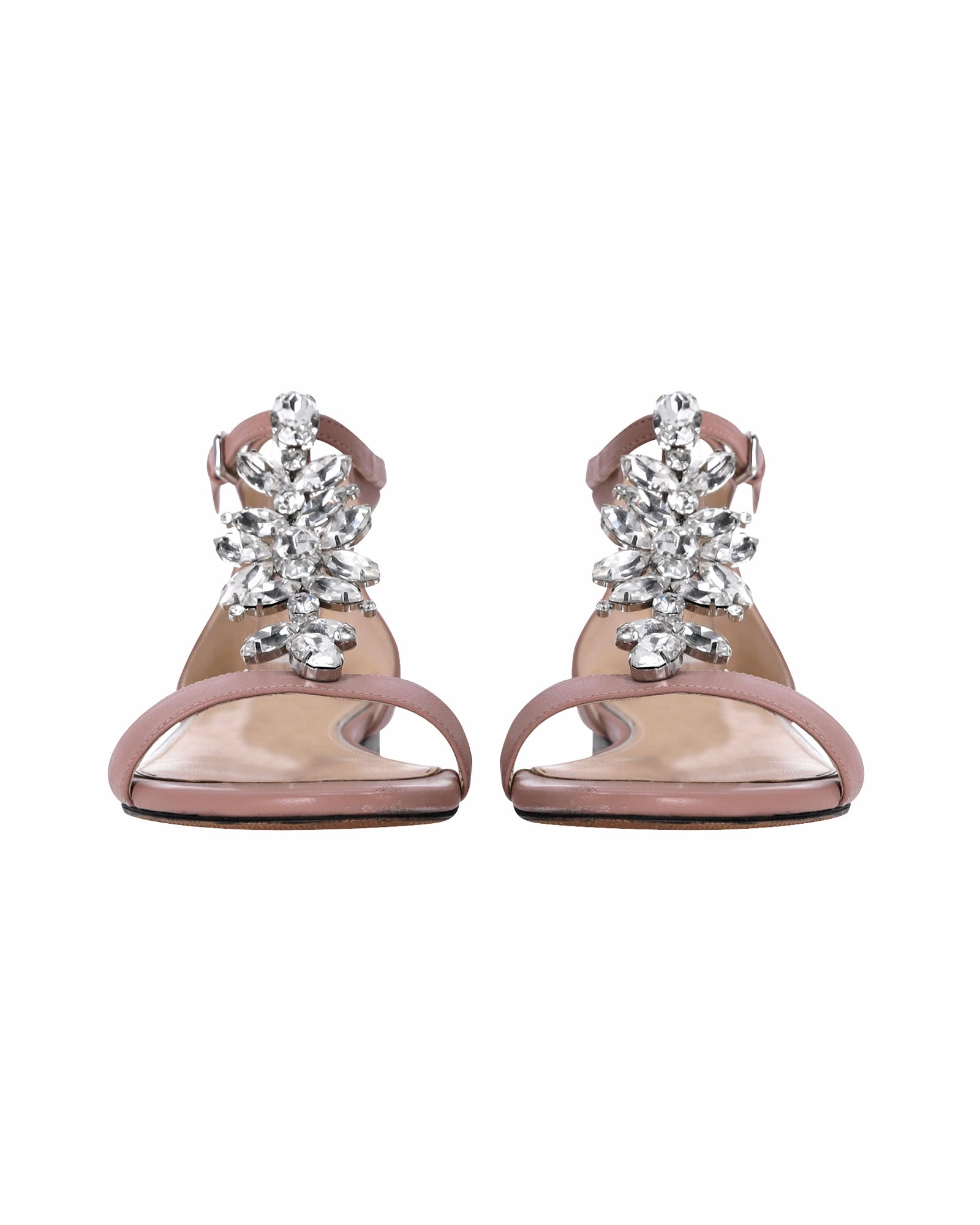 Jimmy Choo Crystal Embellished T-strap Flat Sandals in Pink Leather
