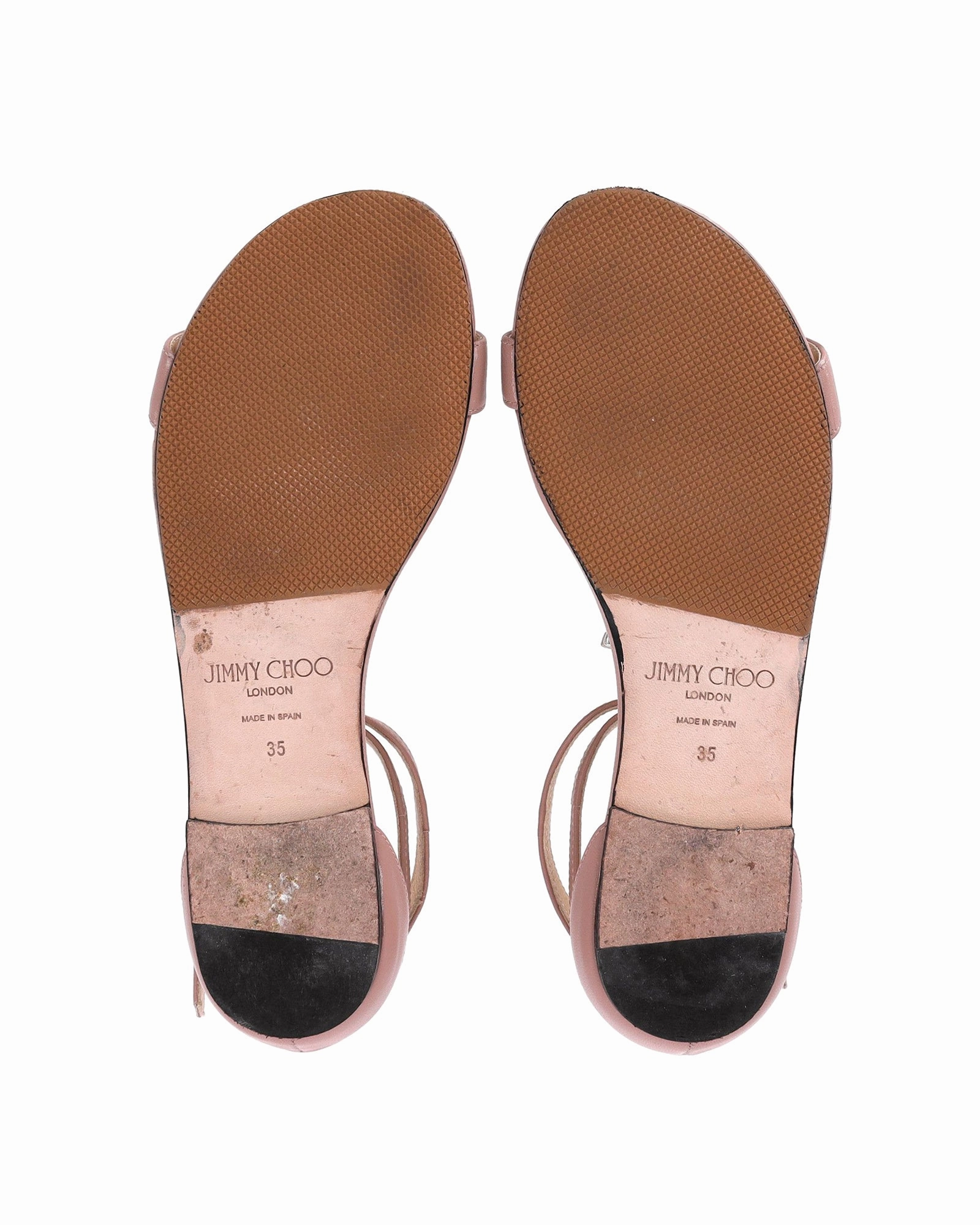 Jimmy Choo Crystal Embellished T-strap Flat Sandals in Pink Leather