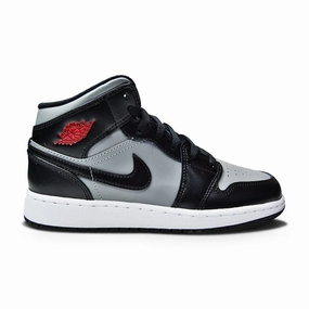 Juniors Nike Air Jordan 1 Mid - 554725 096 - Black Gym Red Particle Grey